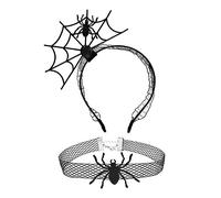 BEBIKR Cerchietto per capelli da donna, 2 pezzi, per cosplay, feste, ragnatela, cerchietto per capelli e girocollo in pizzo, stile punk, divertente, per feste di Halloween
