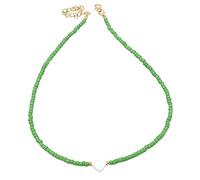 BEBIKR Collane da donna - Collana estiva, con ciondolo a forma di cuore naturale, collana girocollo con perline, collana girocollo da donna, realizzata a mano, idea regalo, 45 + 5, Perlina metro
