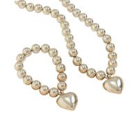 BEBIKR Collane da donna - Set di collana e bracciale con perle finte per donne con ciondolo a forma di cuore e braccialetto con perline e bracciale alla moda, As shown in the figure, CCB
