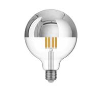 BeBulbs Lampadina LED globo mezza sfera argento G125 (E27, 7W, 650 lm, 2700K, dimmerabile) - Vetro trasparente con cupola metallica - Luce calda antiabbagliamento