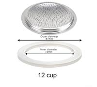 Bebykilemi Guarnizione di ricambio in silicone per caffettiera Moka, macchina da caffè espresso, adatta per diametro interno da 39 a 73 mm, include setaccio, bianco (12 tazze + setaccio)