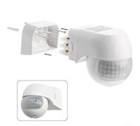 Bebykilemi Interruttore della luce con sensore di movimento PIR per esterni, angolo di rilevamento di 180°, portata 12 m, crepuscolare regolabile 3-2000 Lux, montaggio a parete, AC 110-220 V