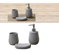 Beca Set 3 Pezzi Accessori da Bagno in Ceramica Portasapone e Portaspazzolini Grigio