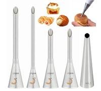 Beccucci in Acciaio Inox,Beccuccio Crema,Bocchetta per Farcire,Beccucci per Sac a Poche,Siringa per Iniezione di Bignè,Bocchette Decorative Accessori per Riempire Bignè,Cupcake,Fai da Te,5 pcs