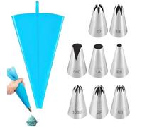 Beccucci Sac a Poche Grandi in Acciaio Inox e sac à poche, 9 Pezzi Set Pasticceria Professionali con 8 Punte Decorazione e 1 Sac à Poche TPU Riutilizzabile, Bocchette per Decorare Torte Cupcake Glassa