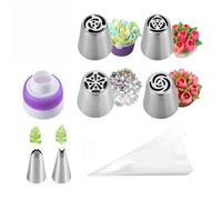 Beccuccio decorativo Kit da 17 pezzi di grandi punte for glassa in acciaio inossidabile, 4 beccucci russi, 2 punte for glassa a foglia, 10 sac à poche for decorazioni di torte utensili da forno