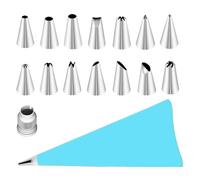 Beccuccio decorativo Set di 16 beccucci for torte, 14 beccucci in acciaio inossidabile + 1 sac à poche + 1 connettore for decorazioni fai da te for torte utensili da forno(Blauw)