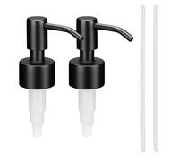 Navaris Beccuccio Dispenser Dosa Sapone 20cm - 2X Tappi di Ricambio Flacone Porta Sapone - Erogatore Pompetta Pressione - Pompa Acciaio Inox - Nero
