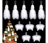 Becellen 10 Pezzi Addobbi Ali d'angelo di Natale, Decorazioni Natalizie Bianca Angelo Piuma da Appendere Ali di Angelo Ornamenti per la Casa Interno Esterno