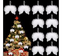 Becellen 10 Pezzi Ali d'angelo di Natale, Decorazioni Natalizie Bianche Fantasia Angelo Piuma Pendente Ali di Angelo per Albero di Natale, 8cm