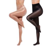 Becellen 2 Pezzi Collant Donna, 8 Den Lucidi Olio Compressione Graduata Calzamaglia Taglie Forti Curvy Nero Contenitivi Modellanti Calze Color Carne Velate