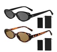 Becellen 2 Pezzi Occhiali da Sole Set Vintage, Ovali Anni 90 Retro Occhiali da Sole Occhio di Gatto Piccoli Hippie Moda Sunglasses UV400 per Donna Uomo