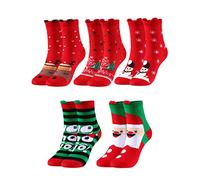 Becellen 5 Paia Natalizi Calzini, Donna Invernali Termiche Calze Divertenti Calde Natale Calzini con Multi Modello Pupazzo di Neve Santa Elk Snowflake