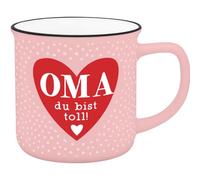 Becher in Emailloptik "Oma du bist toll!"