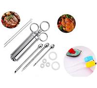 Becho iniettore per carne per marinata con 3 aghi, iniettore per barbecue in acciaio inox 304, siringa professionale per alimenti(60 ml)