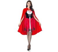 bechoanigel Cappuccetto Rosso Costume Donna, Vestito Carnevale Halloween da Cappuccetto Rosso con Mantello e Calzini Neri, Set Cosplay Fiabe per Adulti (L)