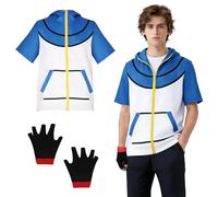 bechoanigel Costume da cosplay anime, giacca blu e bianca, set di guanti, classico costume da cosplay anime, unisex con cappuccio, per feste a tema, spettacoli di scena e abbigliamento quotidiano (M)