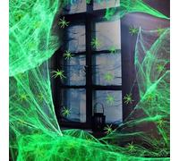 bechoanigel Ragnatela luminosa per Halloween, 200 g, ragnatela luminosa con decorazione di Halloween, 30 ragni, per interni ed esterni, per Halloween, casa e giardino