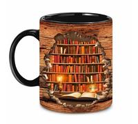 BECHUSKY Tazza da 325 ml per libreria, 325 ml, tazza da bibliotecario, tazza da caffè, tazza per libri, club, libri e topi di biblioteca, regalo per lettori e amanti dei libri, tazza nera, 325 ml