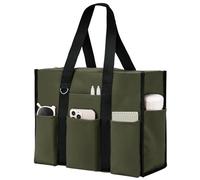 Becokan - Borsa a secchiello grande per donne, impermeabile con 12 tasche, chiusura con cerniera superiore, borsa per insegnanti e infermieri, per lavoro e scuola, Verde militare, Large
