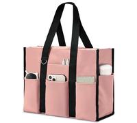 Becokan - Borsa a secchiello grande per donne, impermeabile con 12 tasche, chiusura con cerniera superiore, borsa per insegnanti e infermieri, per lavoro e scuola, Rosa, Large