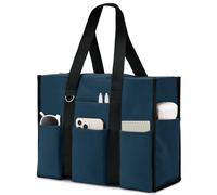 Becokan - Borsa a secchiello grande per donne, impermeabile con 12 tasche, chiusura con cerniera superiore, borsa per insegnanti e infermieri, per lavoro e scuola, Blu scuro, Large
