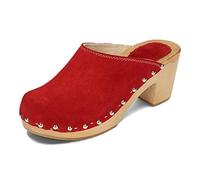 BeComfy Zoccoli Donna Legno Pelle Sabot Scamosciato Scarpe di Legno Ciabatte Tacchi Alti 35-41 EU (Rosso, Numeric_40)