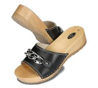 BeComfy Zoccoli in Legno da Donna Catena - Sabot Aperti in Pelle, Scarpe da Giardino, Pantofole, Ciabatte - Taglie 36-41 EU (Nero, Sistema Taglie Calzature EU, Adulto, Numero, Media, 37)