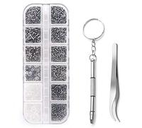 Becory Kit di riparazione per occhiali da vista, 1100 viti minuscole e 5 paia di naselli in acciaio inox, con micro cacciavite, pinzette per occhiali, occhiali da sole, riparazione orologi