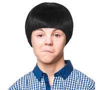 BECULINA Parrucca a funghi nera con cappuccio per capelli Bowl Cut parrucche per uomini corte nere divertenti parrucche per feste, capelli neri con frangia per Halloween, Natale, cosplay