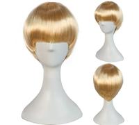 BECULINA Parrucca corta a forma di fungo bionda con cappuccio per capelli, parrucca corta bionda divertente per gli uomini per Halloween Party bionda Bob capelli con frangia per Natale cosplay costume