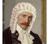 BECULINA Parrucca da uomo con capelli ricci, colore bianco argento e retina | Parrucca da uomo con capelli lunghi ondulati bianchi, per eventi coloniali storici in polvere