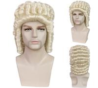 BECULINA Parrucche arricciate bianche d'argento con cappuccio per capelli giudice parrucca da uomo parrucca peruco 18 secolo per gli uomini capelli ondulati bianchi lunghi eventi storici coloniali in