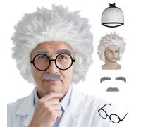 BECULINA Parrucche bianche corte Spiky 【 + cappuccio per capelli】 Ricci bianchi parrucche cosplay ricci bianchi ondulati divertenti folli parrucca da uomo per uomini fluffy parrucca corta per costume