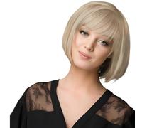 Becus Parrucca Bob Bionda per Donna Parrucca Corta Dritta da Donna Alla Moda con Frangia Parrucche Sintetiche in Fibra Resistente al Calore Cuoio Capelluto Simulato Dall'aspetto Naturale (Bionda)