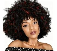 Becus Parrucca Riccia 25,4 Cm Morbide Parrucca Donna Nera Ricce Con Frangia Parrucche Carnevale Sintetiche Uso Quotidiano E Cosplay Donna(Nero Rosso)