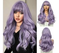 Becus Parrucca viola da donna, capelli lunghi e mossi ricci, 61 cm, parrucca sintetica resistente al calore, per cosplay e feste (ricci viola chiaro)