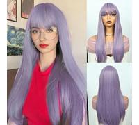 Becus Parrucca viola da donna, lunghezza 61 cm, capelli lisci, in fibra sintetica, resistente al calore, adatta per feste cosplay