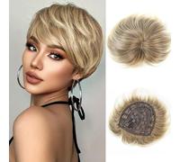 BECUS Topper per Capelli per Donne con Capelli Sottili, 360° 3D Gold Short Pixie Cut, Biondo