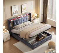 bed, coffre Cadre de adulte moelleux avec fonction de rangement à levage hydraulique cm moelleux avec tête de en velours gris, adapté à la chambre, chambre d'amis a5B7c3