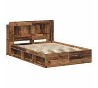 Bed Frame with Storage Antique Wood 135 x 190 cm, Engineered Wood Platform Bed with Drawers, Modern Design with Sturdy Slatted Base for Living Room and Bedroom, Easy Assembly, 140 kg Capacity