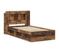 Bed Frame with Storage Antique Wood 80 x 200 cm, Engineered Wood Platform with Drawers, Space-Saving Base for Small Bedrooms, Sturdy Slatted Support for Mattress, Easy Assembly with Headboard Shelf