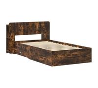 Bed Frame with Storage Drawers Smoked Oak 75x190 cm Single Bed Base with Headboard Shelves for Bedroom, Engineered Wood, Sturdy Construction, Easy Assembly, Space Saving Organiser Clothes and Books