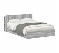 Bed Frame with Storage Drawers Sonoma Grey 150 x 200 cm, Engineered Wood Platform Bed with Underbed Drawers, Slatted Support for Mattress, Modern Low Profile Bedframe for Bedroom, Box Spring Needed