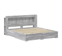 Bed Frame with Storage King Size 200x200cm, Sonoma Grey Engineered Wood Platform Bed with Headboard Shelves and Drawers, Modern Upholstered Divan Base for Bedroom, Easy Assembly, 140kg per Side