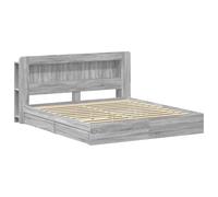 Bed Frame with Storage Sonoma Grey 180 x 200 cm Queen Size Engineered Wood Platform Bed with Drawers and Headboard Shelf for Bedroom Living Room, Durable Solid Slat Support, No Box Spring Needed