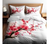Bed Linen Parure 135 x 200 cm Copripiumino Set copripiumino microfibra, e 1 federe da 50 x 80 cm Morbido Resistente e Lavabile Pittura A Inchiostro Rami Fiori 100% MATERIALE DI QUALITÀ Bianco