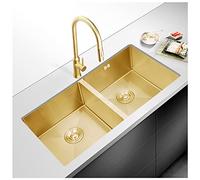 BEdaw Lavello da Cucina a Doppia Vasca Oro Lavello in Acciaio Inossidabile Spazzolato 30"-34" con 2 Scolapiatti Dorati e Componenti Di Montaggio Varie Opzioni Di Confezione/e/80 * 45 * 22Cm