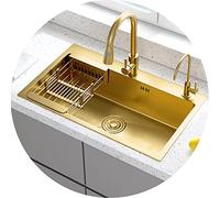 BEdaw Sotto il Lavello Della Cucina Nano Gold Lavello in Acciaio Inossidabile 304 Lavello Singolo Lavandino Domestico Fatto a Mano Lavanderia per Piscina Balcone Lavandino per Lavanderia in Acciaio