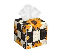Bedbliss Bianco e nero a scacchi girasole stampa scatola di tessuto in pelle titolare copertura organizzatore quadrato per camera da letto comò comodino comodino scrivania ufficio